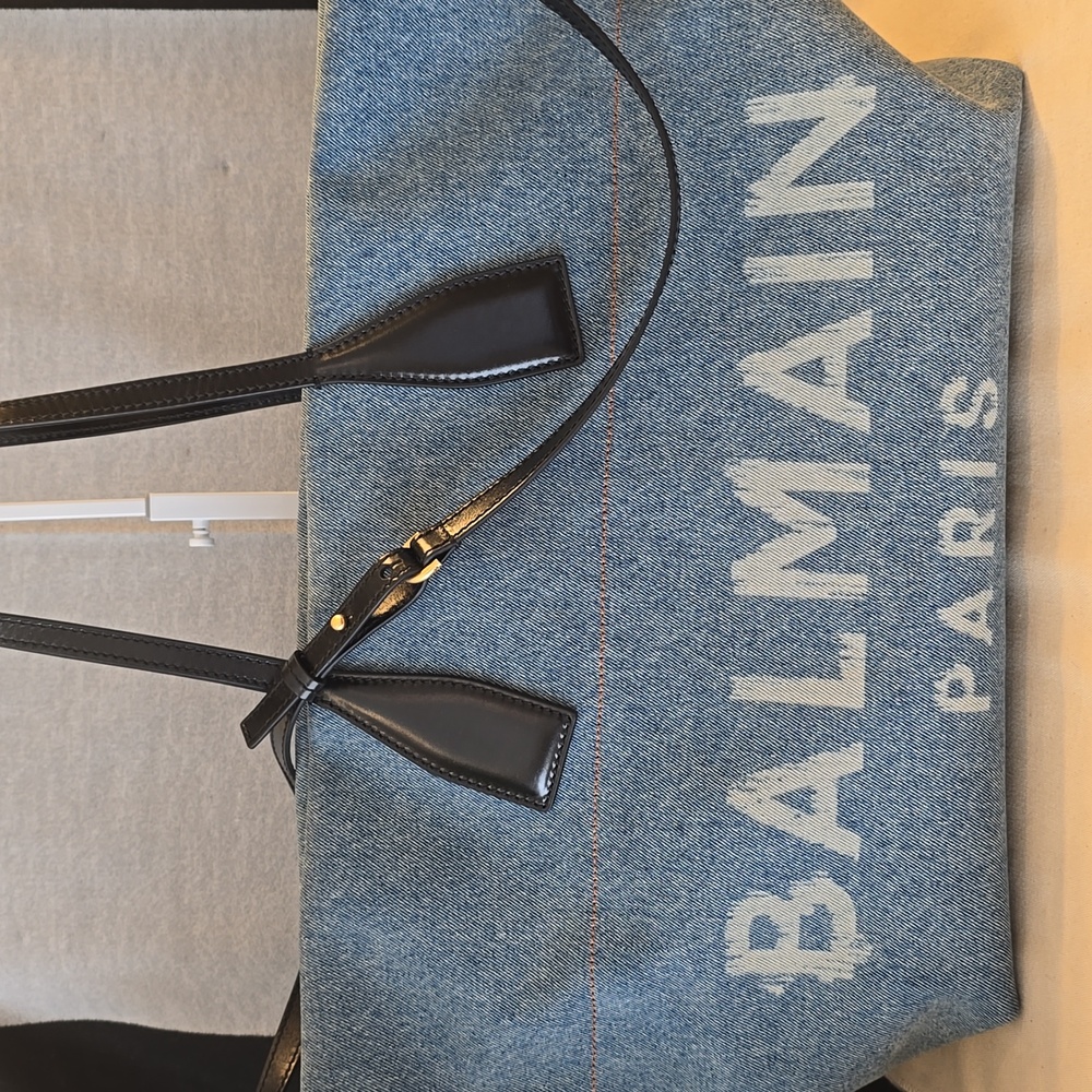 Balmain Leather-trimmed Denim Tote Back - Picture 3 of 6